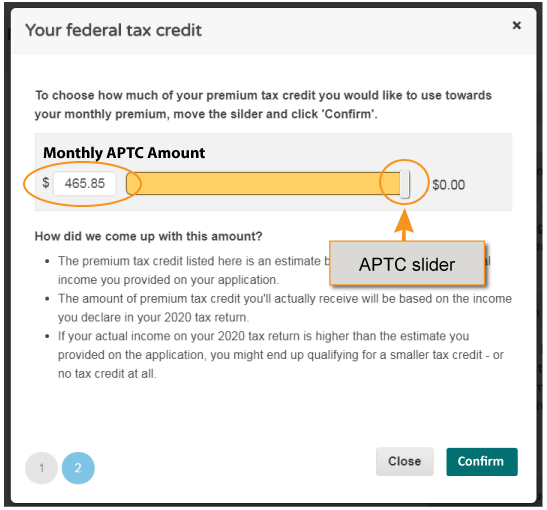 adjust APTC slider