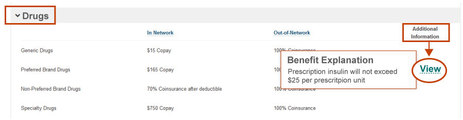 View link under Drugs heading on Plan Details screen